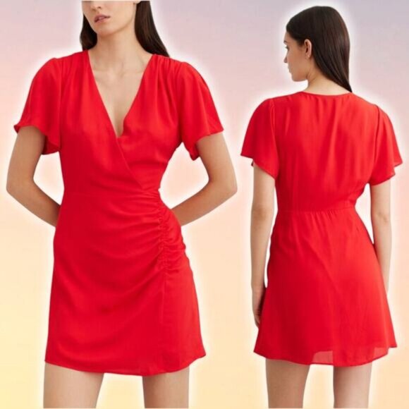 NWT DYNAMITE Wrap Front Mini A-Line Dress Sz Small Red - Picture 1 of 7